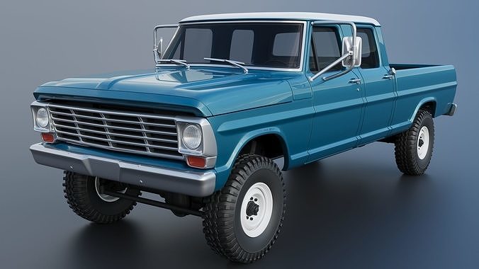Pickup Truck F250 Crew Cab 1969 3D print model 3
