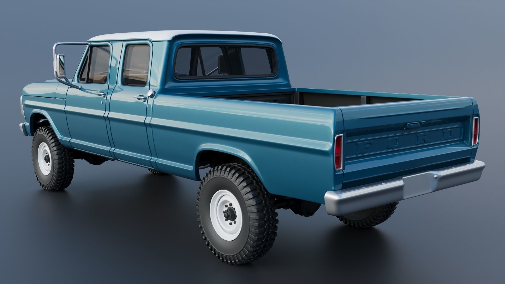 Pickup Truck F250 Crew Cab 1969 3D print model_4