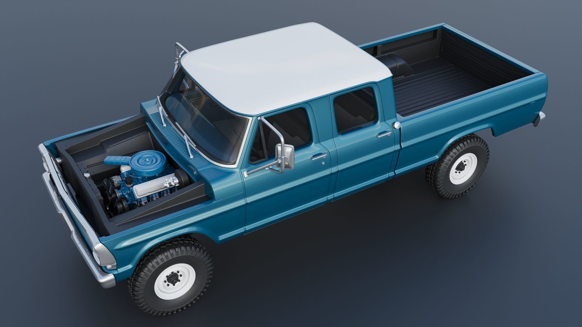 Pickup Truck F250 Crew Cab 1969 3D print model_14