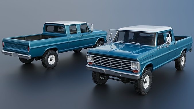 Pickup Truck F250 Crew Cab 1969 3D print model 2