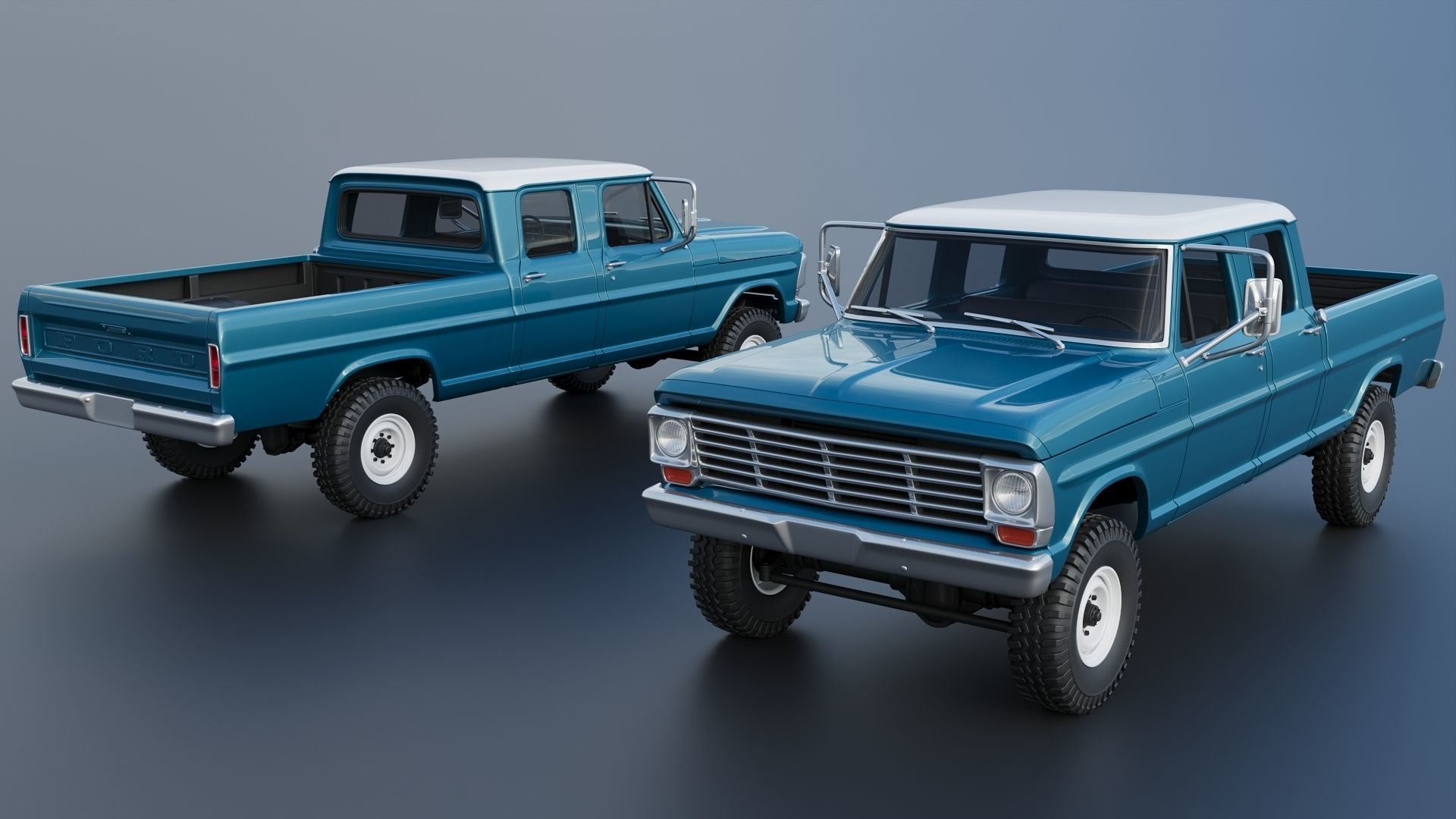 Pickup Truck F250 Crew Cab 1969 3D print model_1