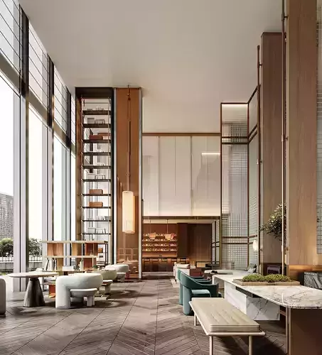 hotel lobby for corona render 3D model