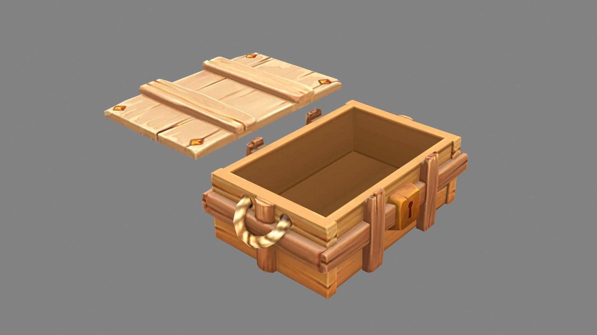 A locked wooden box - Hidden Treasure Chest Low-poly 3D model_2