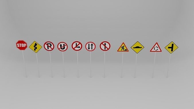 modeling of a set of traffic signs Low-poly 3D model