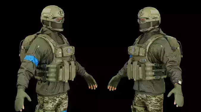 Ukraine Infantry Army Soldier Full Tactical Armor Low-poly 3D model