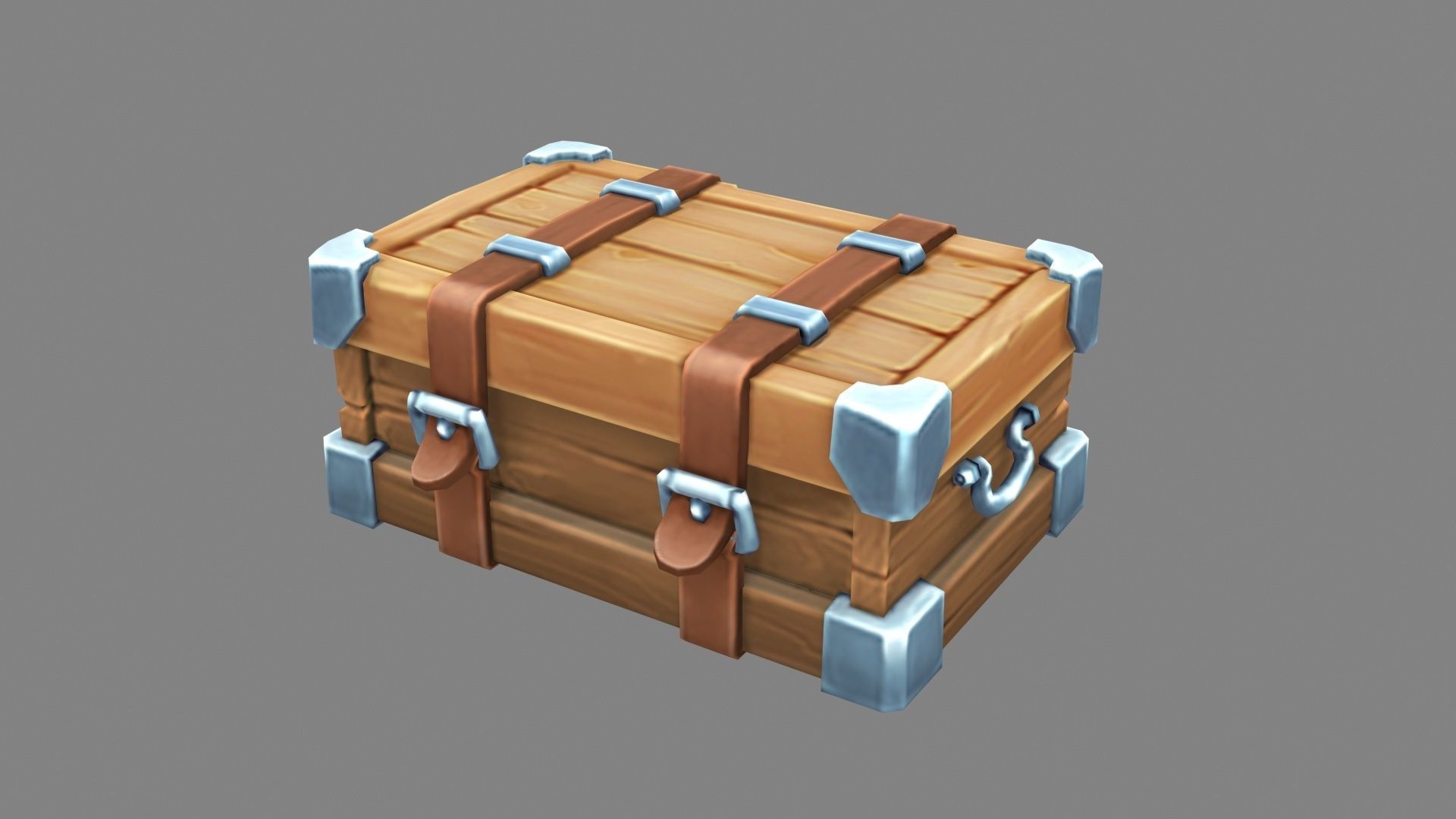 A locked wooden box - luggage trunk Low-poly 3D model_2