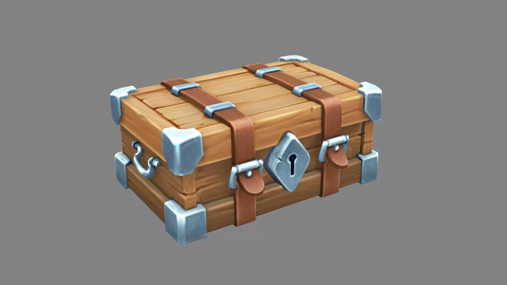 A locked wooden box - luggage trunk Low-poly 3D model_0
