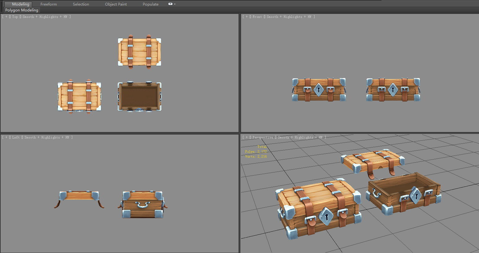 A locked wooden box - luggage trunk Low-poly 3D model_3