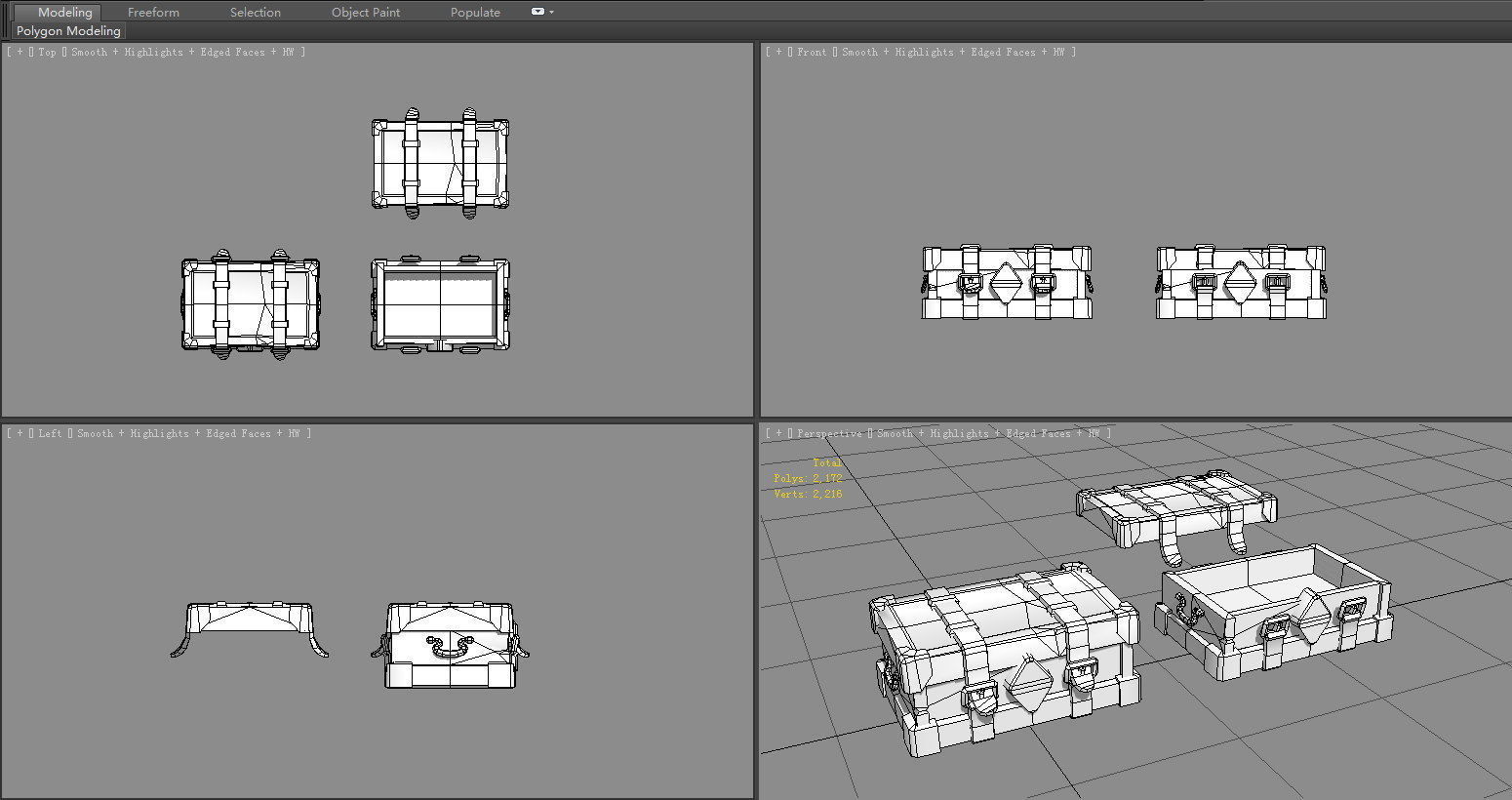 A locked wooden box - luggage trunk Low-poly 3D model_5