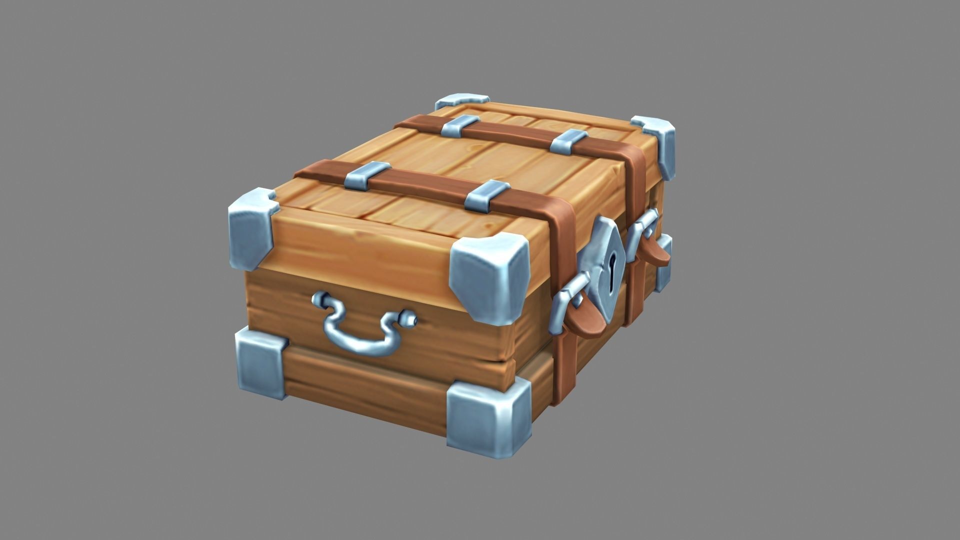 A locked wooden box - luggage trunk Low-poly 3D model_1