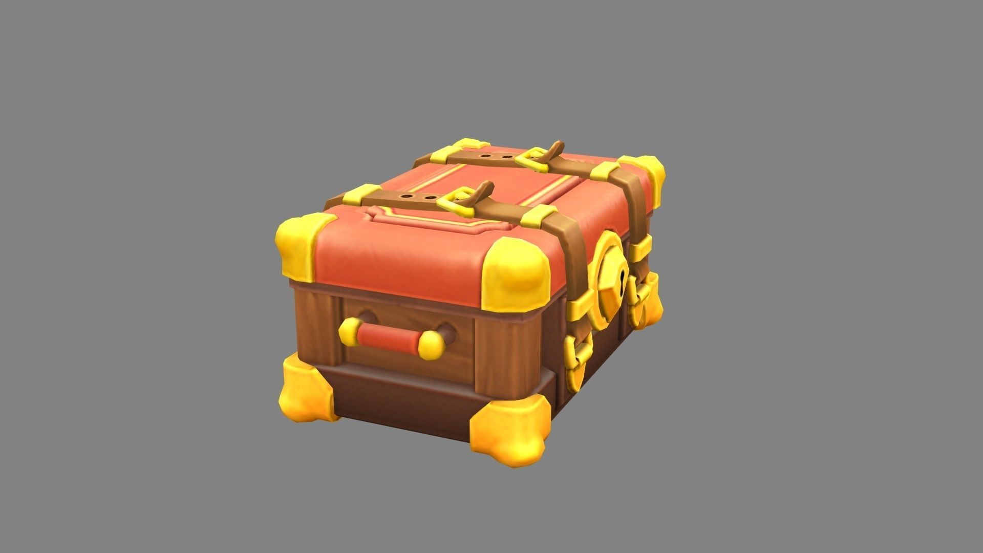A locked box - cartoon luggage trunk Low-poly 3D model_1