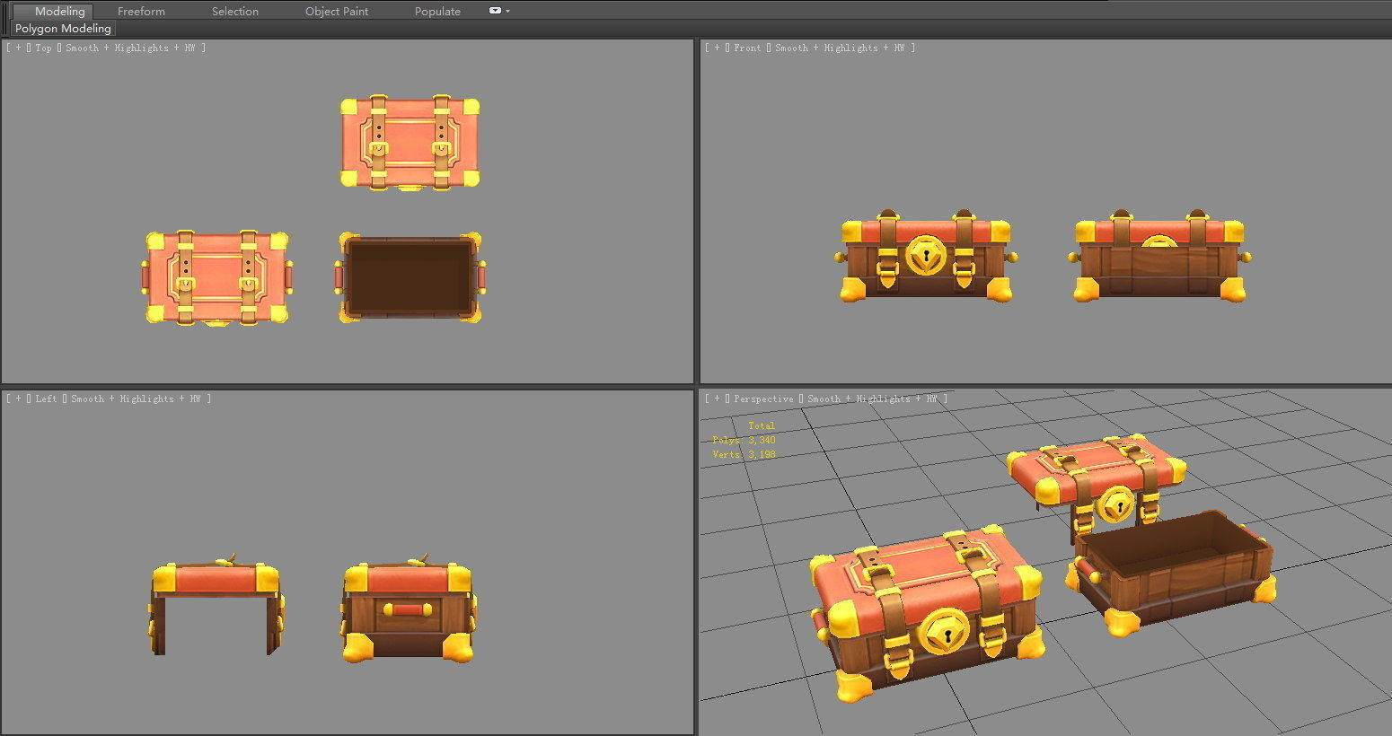 A locked box - cartoon luggage trunk Low-poly 3D model_3