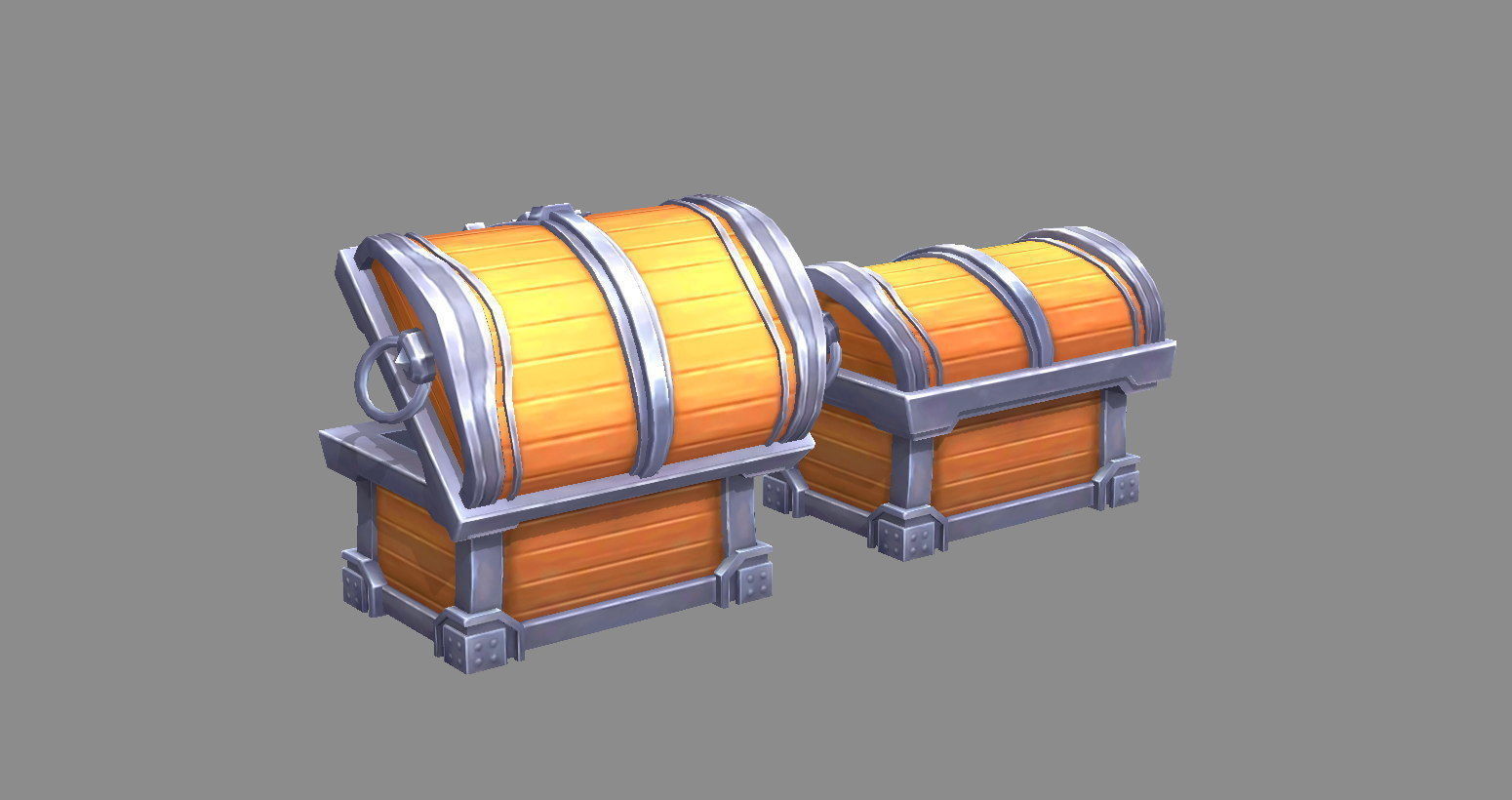Cartoon Treasure Chest - wooden box Low-poly 3D model_3