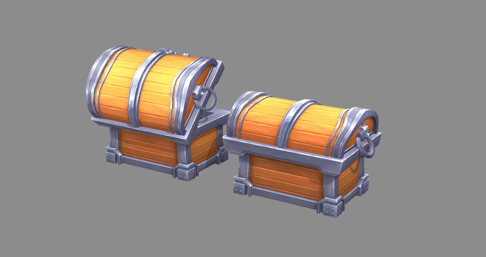 Cartoon Treasure Chest - wooden box Low-poly 3D model_2