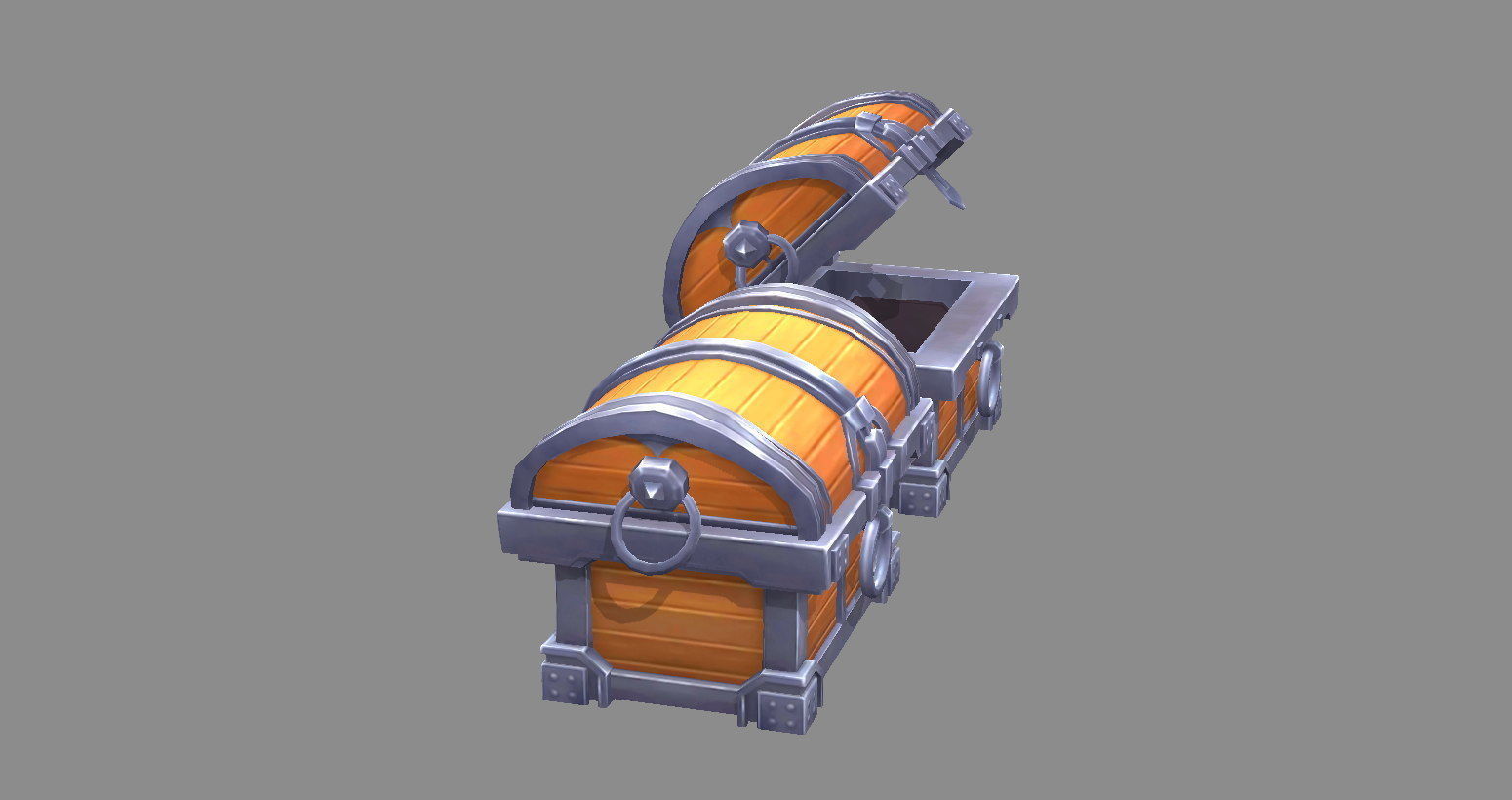 Cartoon Treasure Chest - wooden box Low-poly 3D model_1