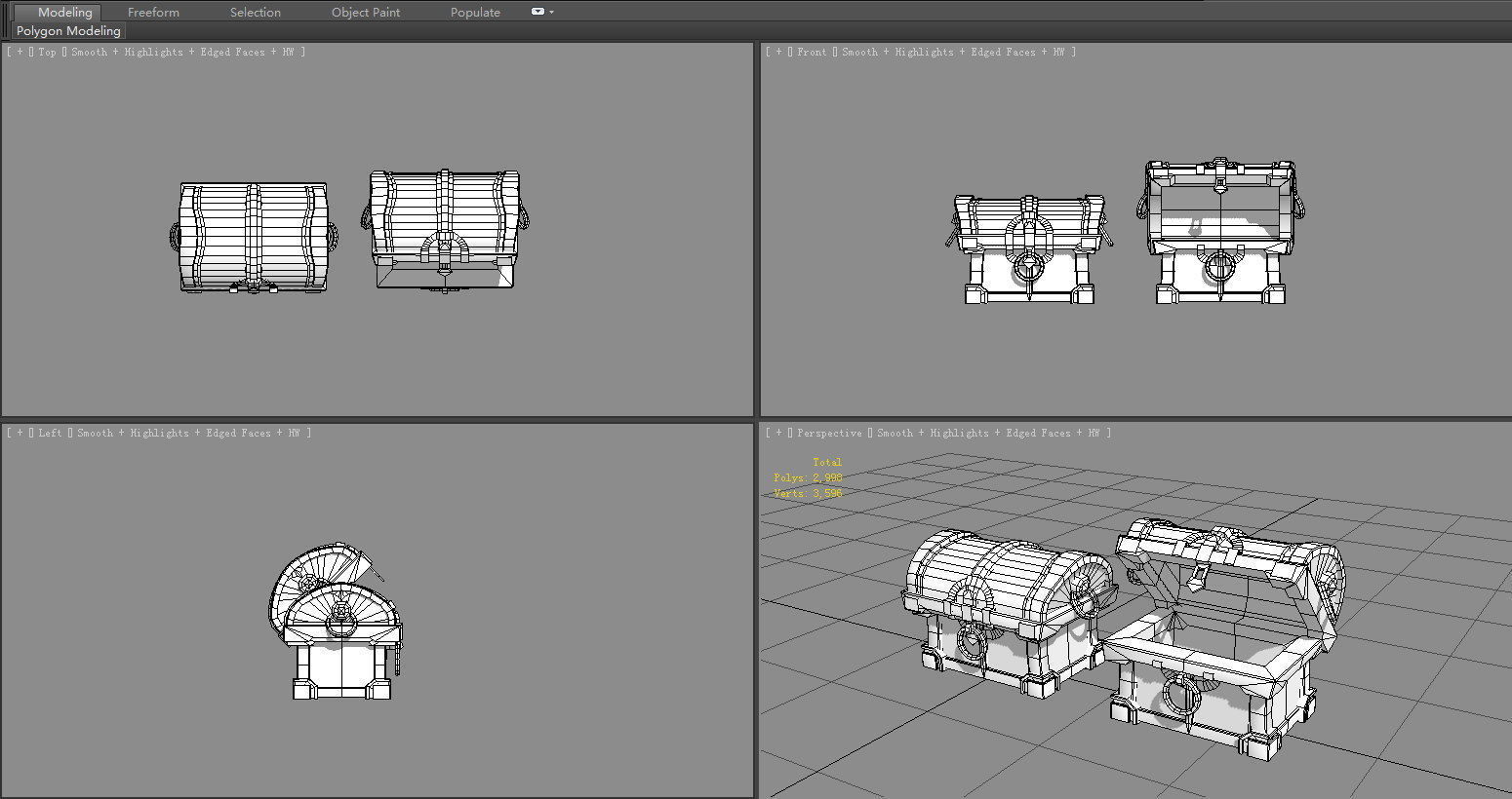 Cartoon Treasure Chest - wooden box Low-poly 3D model_7