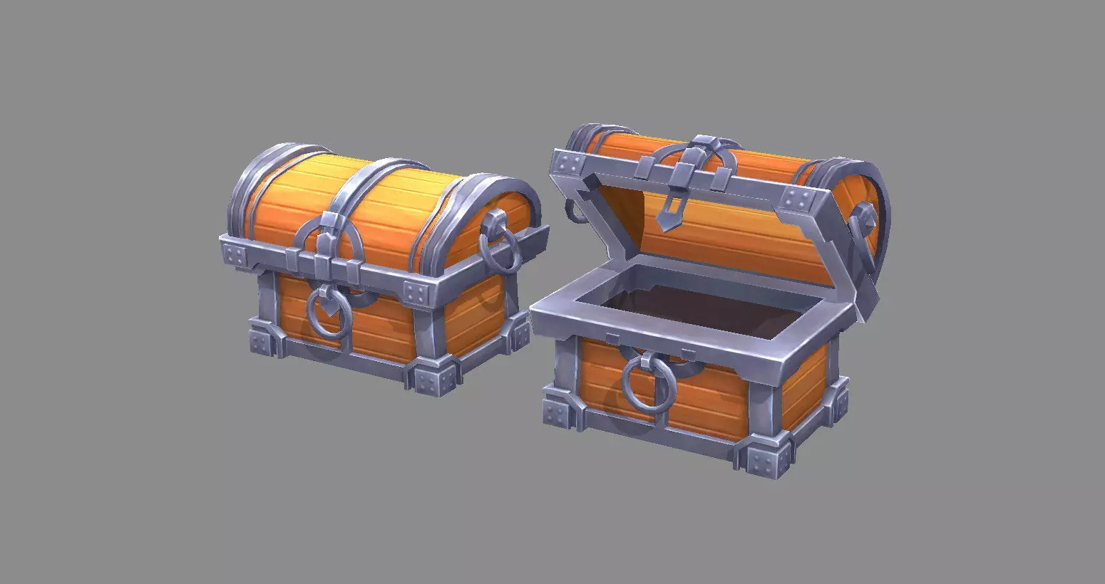 Cartoon Treasure Chest - wooden box Low-poly 3D model_0