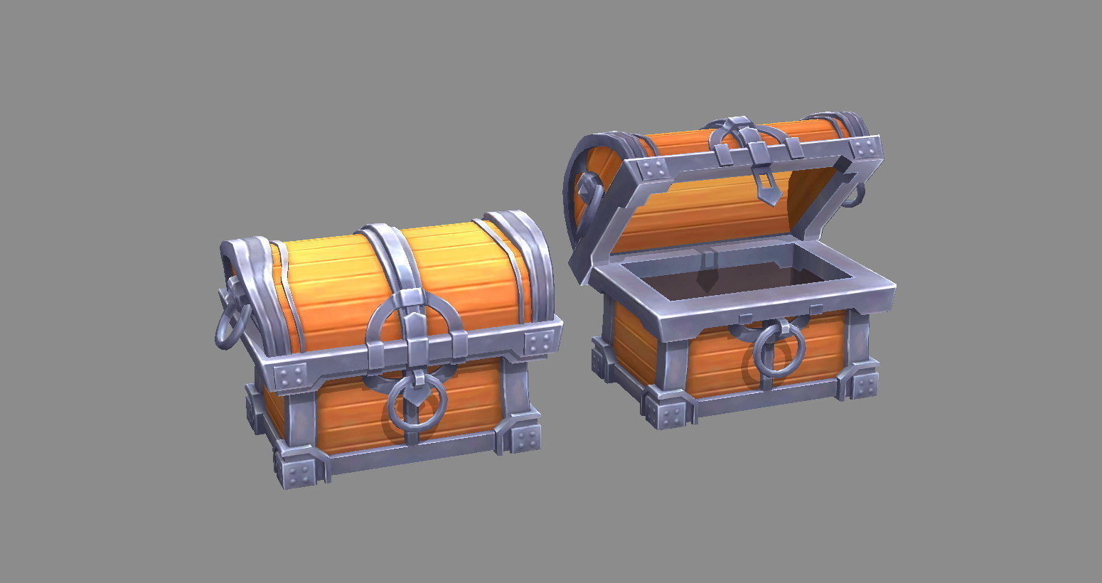 Cartoon Treasure Chest - wooden box Low-poly 3D model_4