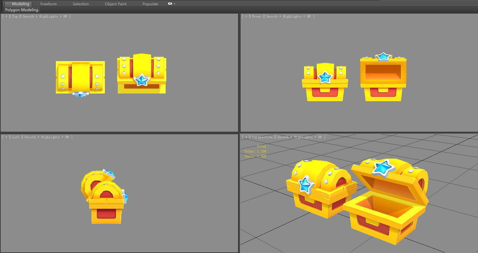 Cartoon Gold Chest Low-poly 3D model_3