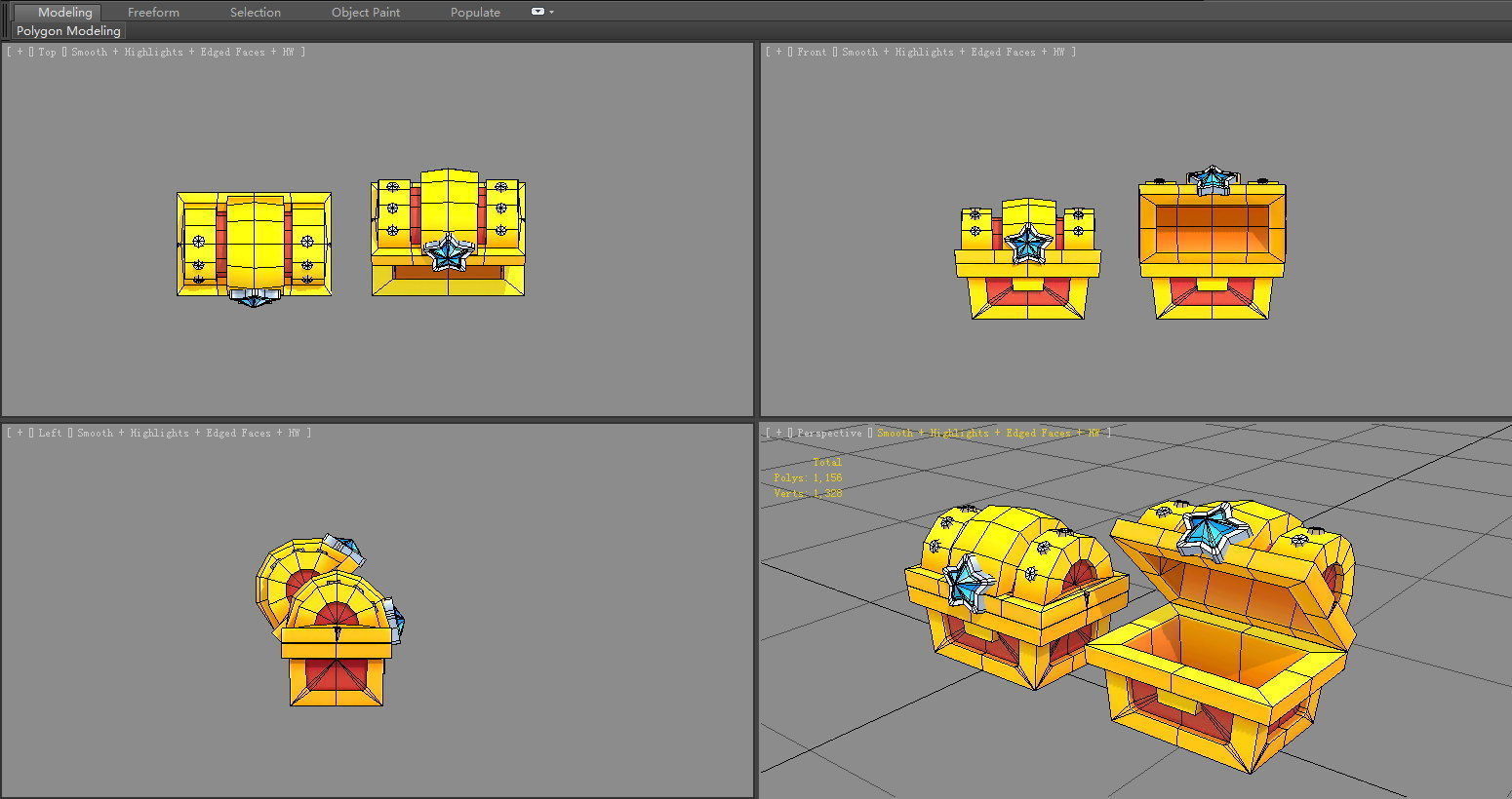 Cartoon Gold Chest Low-poly 3D model_4