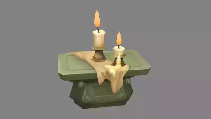 Burning candles - cartoon stone table