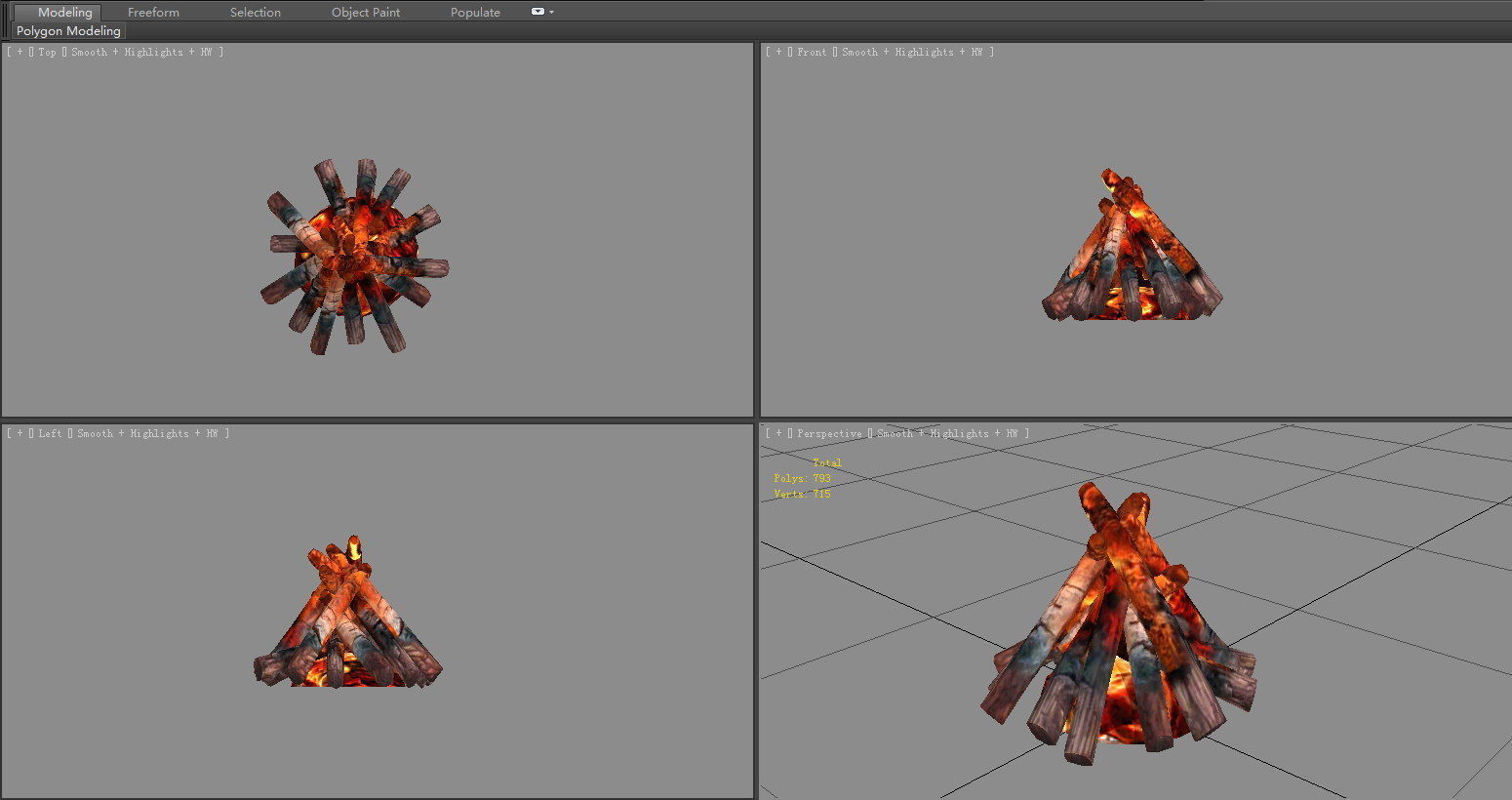 Bonfire pile - campfires - Burning wood - A Low-poly 3D model_4