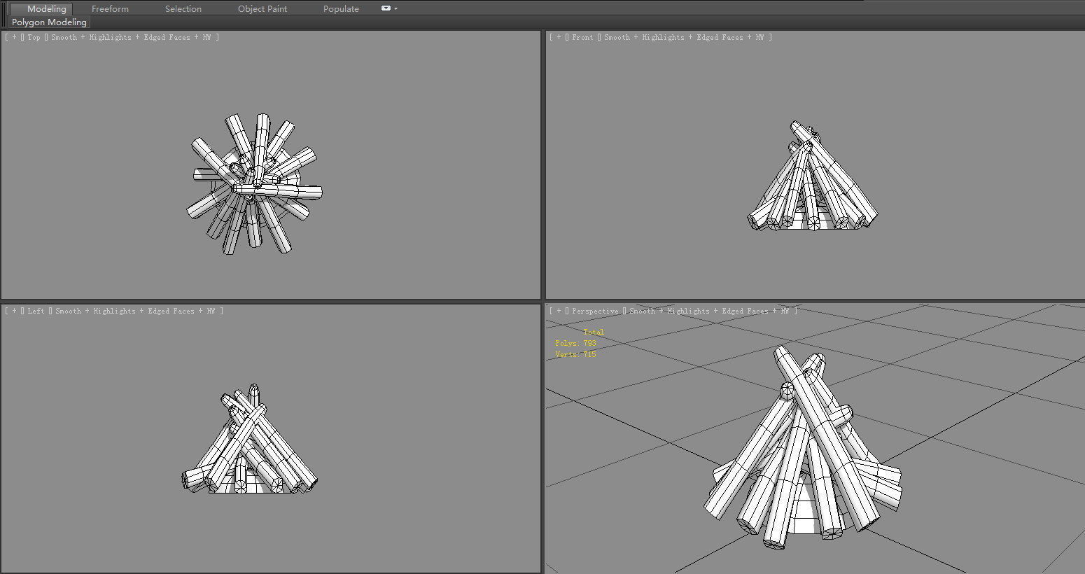Bonfire pile - campfires - Burning wood - A Low-poly 3D model_6