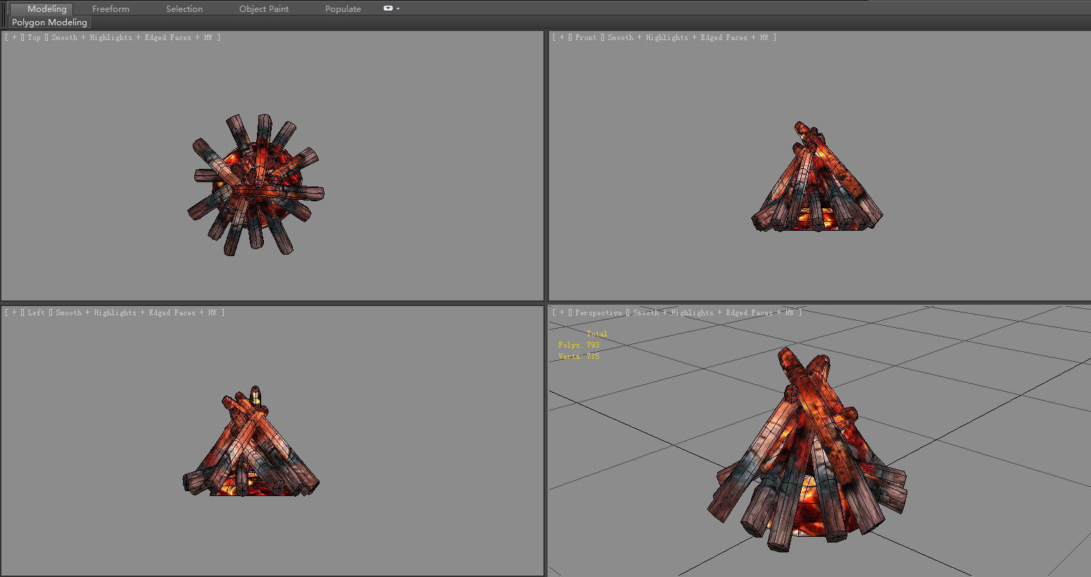 Bonfire pile - campfires - Burning wood - A Low-poly 3D model_5