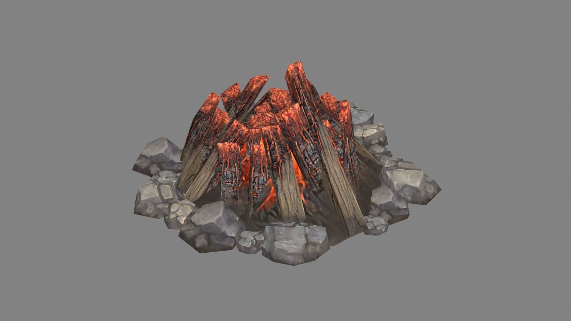 Bonfire pile - campfires - Burning wood - B Low-poly 3D model_1