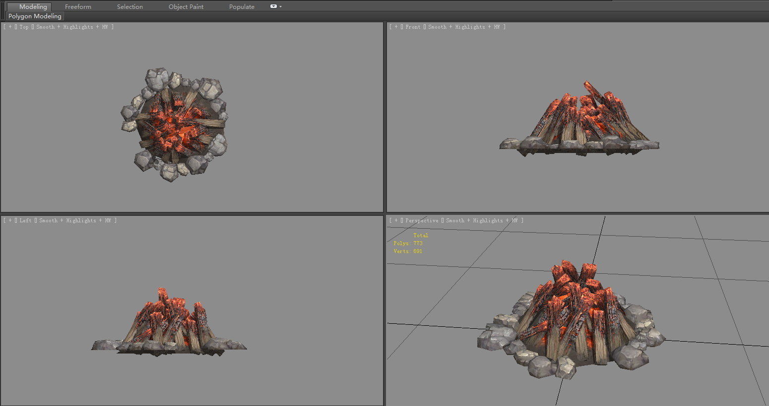 Bonfire pile - campfires - Burning wood - B Low-poly 3D model_3