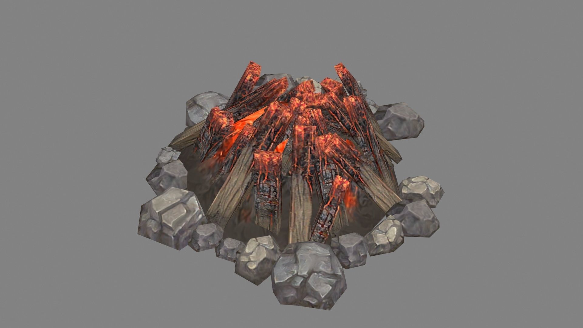 Bonfire pile - campfires - Burning wood - B Low-poly 3D model_2