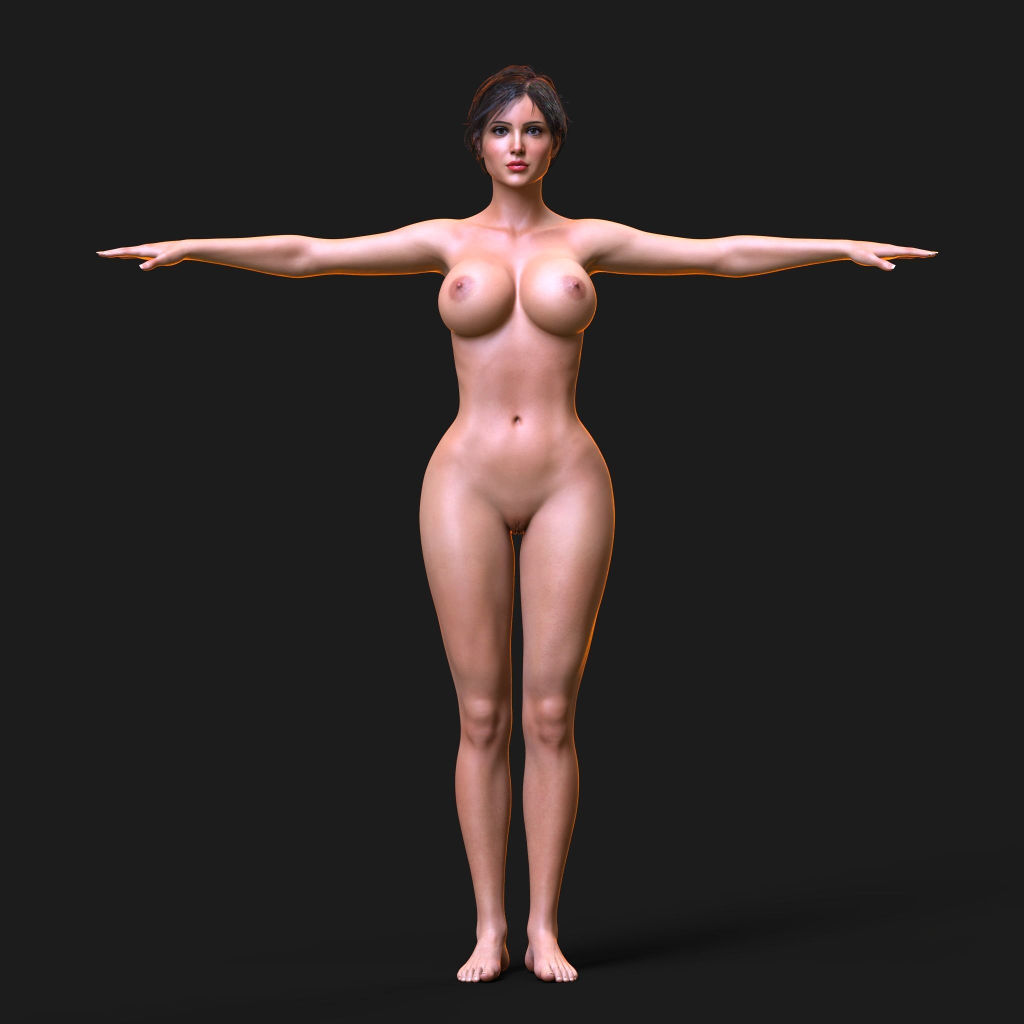 Realistic Sexy Girl Naked Rigged Model - Sara Low-poly 3D model_11