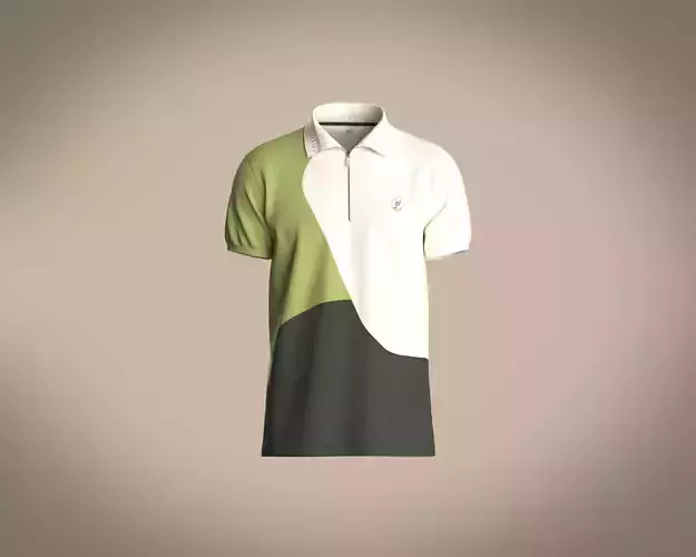 Mens polo shirt with half zipper with cut and sew color block