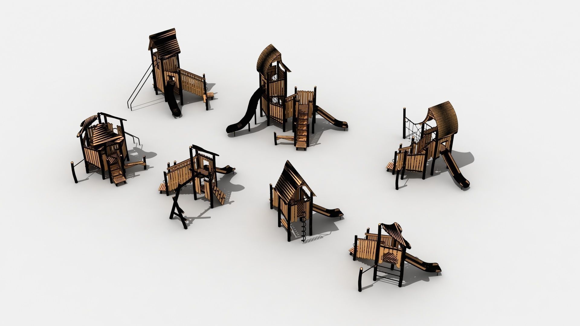 Log cabin theme playground 3D model_11