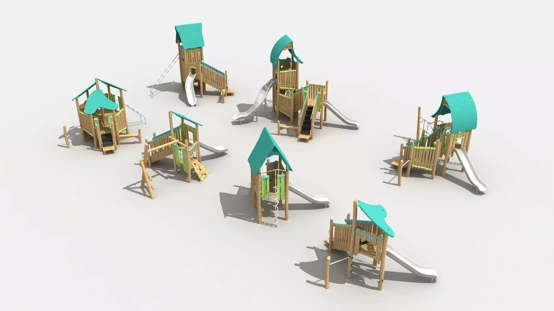 Log cabin theme playground 3D model_0