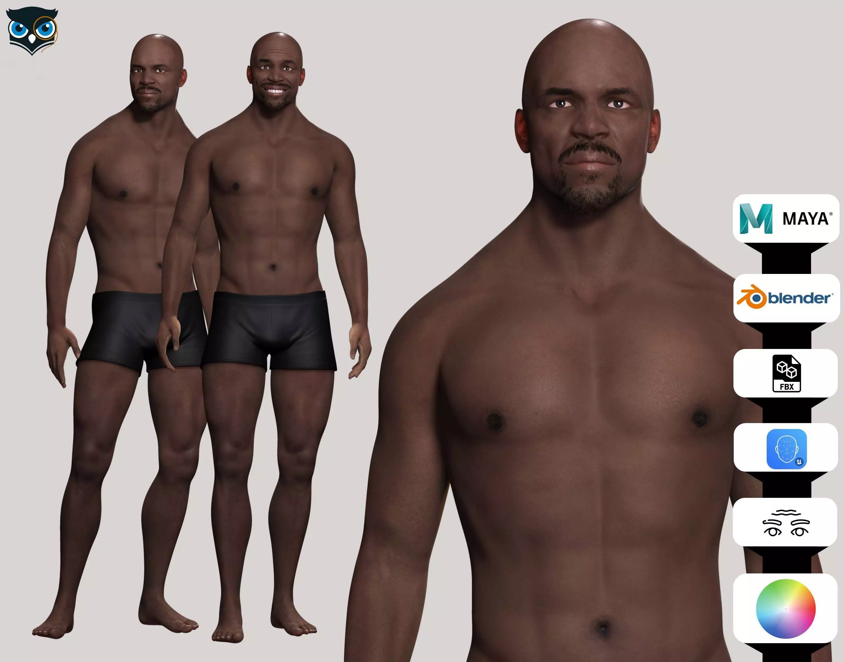 Terry Crews Realistic African American Man Low-poly 3D model_0