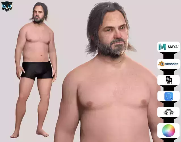 Realistic Fat Old Man Mid Age