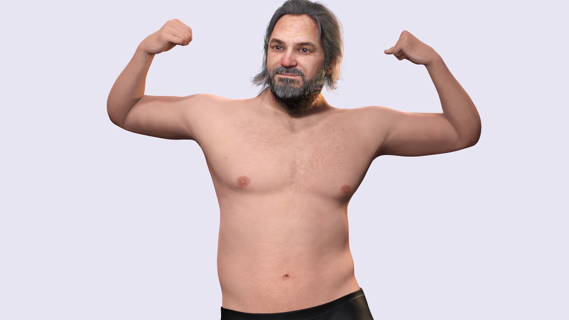 Realistic Fat Old Man Mid Age Low-poly 3D model_2