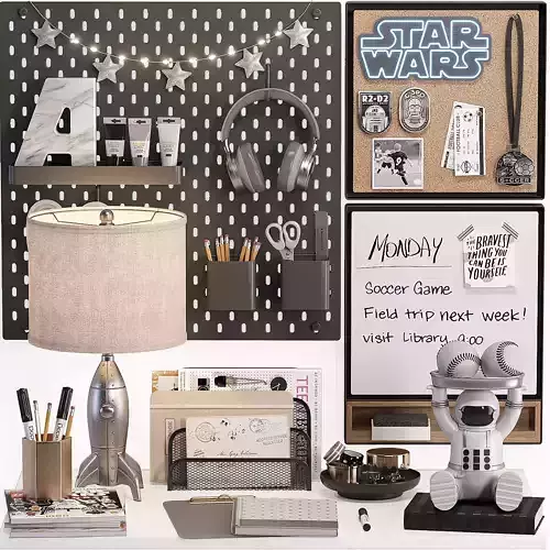 M Study Desk Decor and Pinboard For Teenager and Kids 03 3D model
