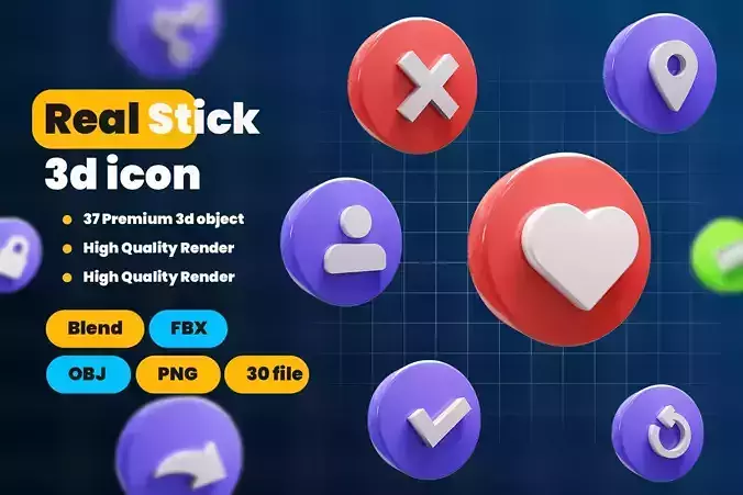 Web Apps Real stick 3d Illustration Icon Pack 3D model