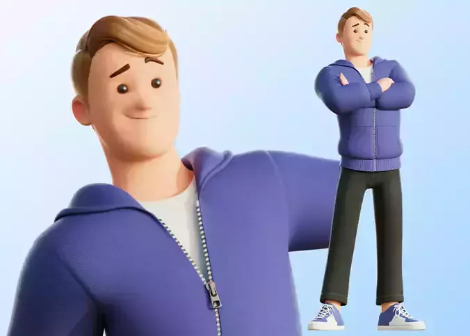 Cartoon Man Rigged Low-poly 3D model