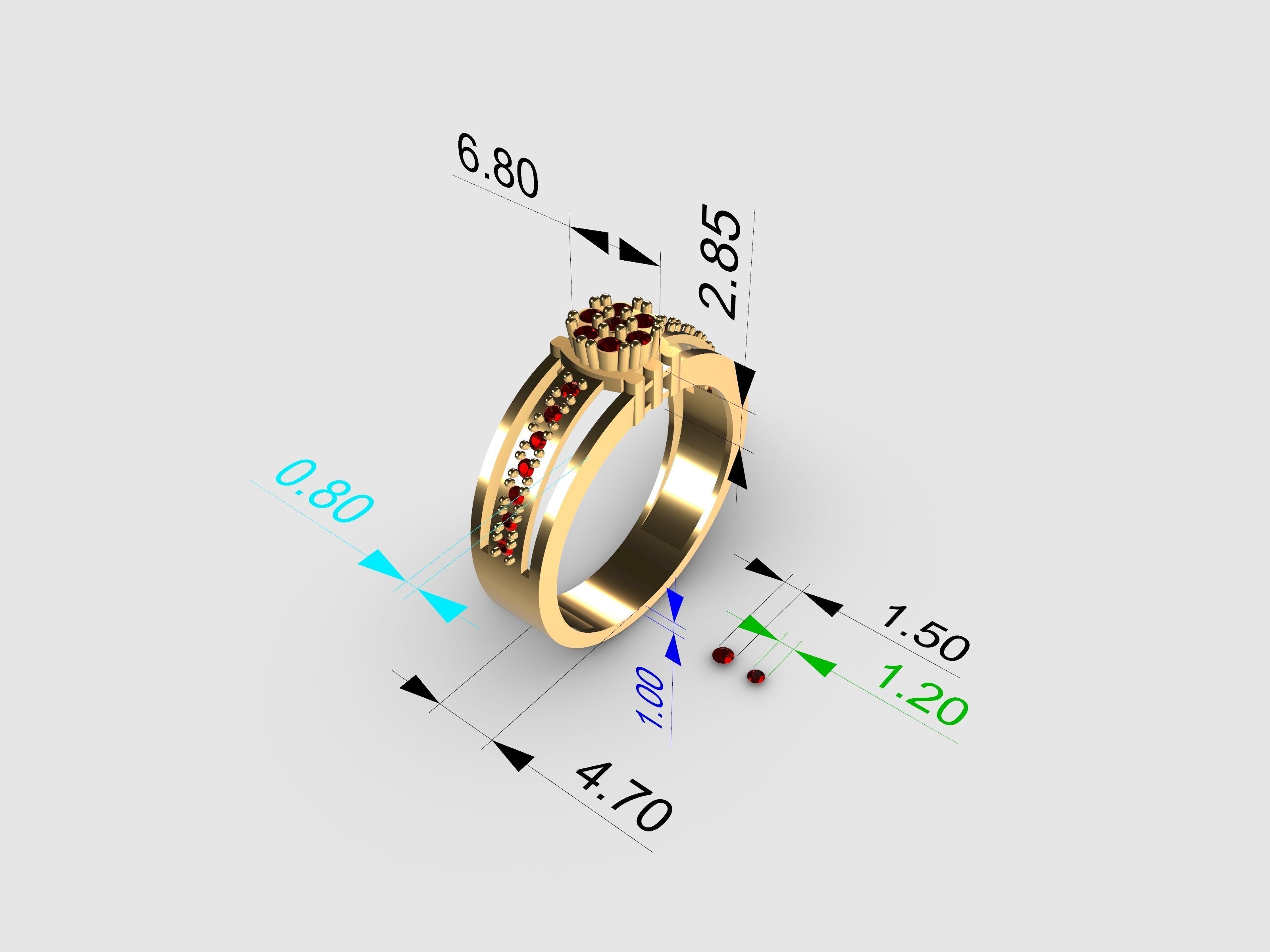 Gold ring with diamonds for women 3D print model_3