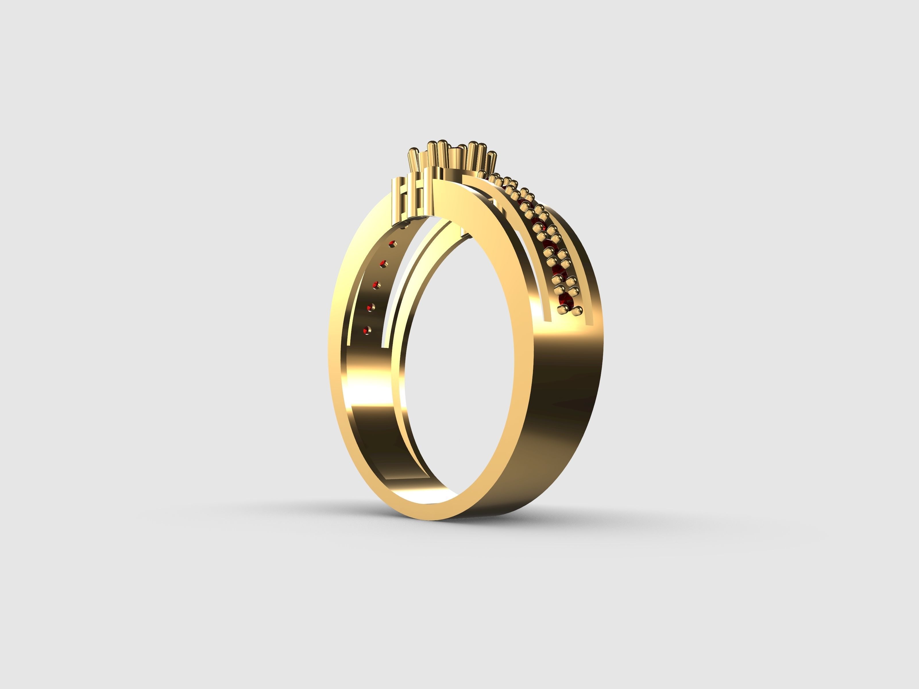 Gold ring with diamonds for women 3D print model_6