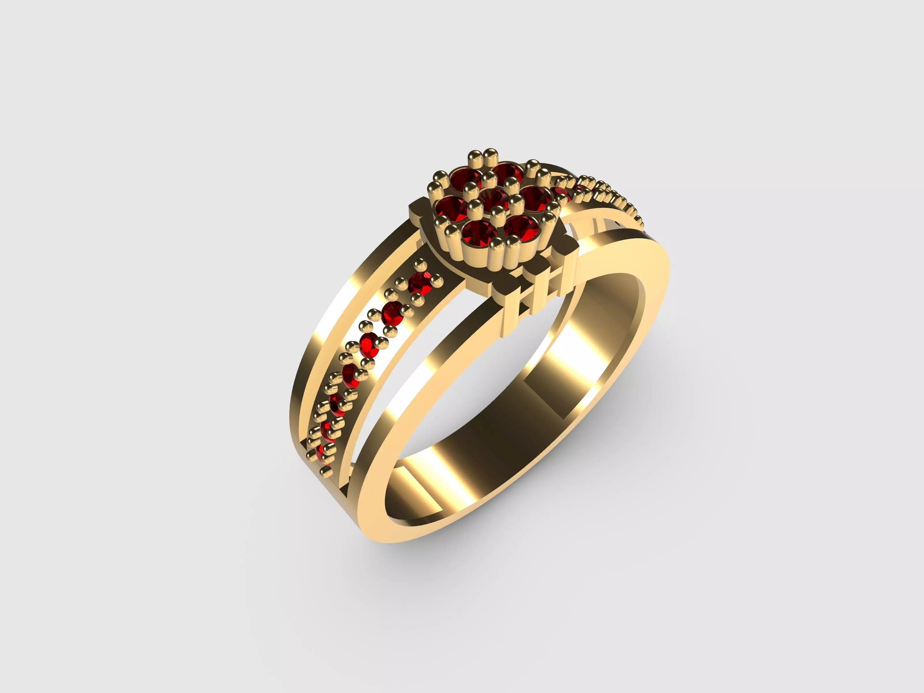 Gold ring with diamonds for women 3D print model_0