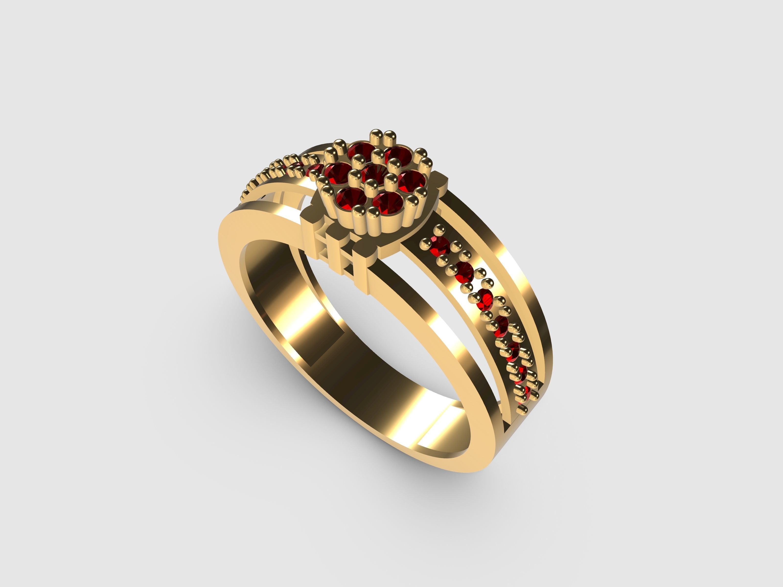 Gold ring with diamonds for women 3D print model_1