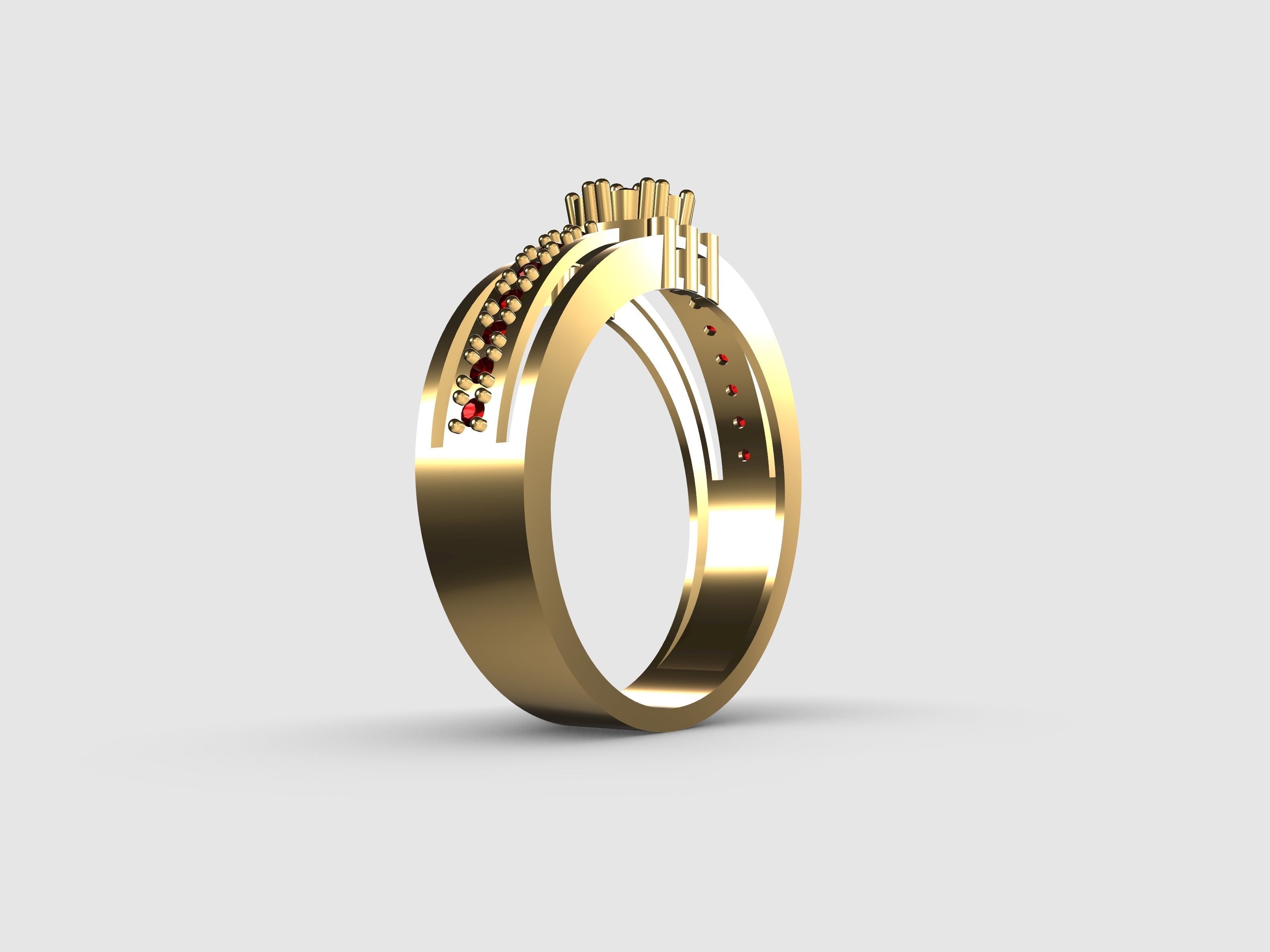 Gold ring with diamonds for women 3D print model_7