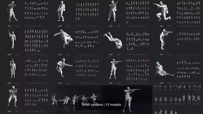 400 WWII soldiers 3D Model Collection