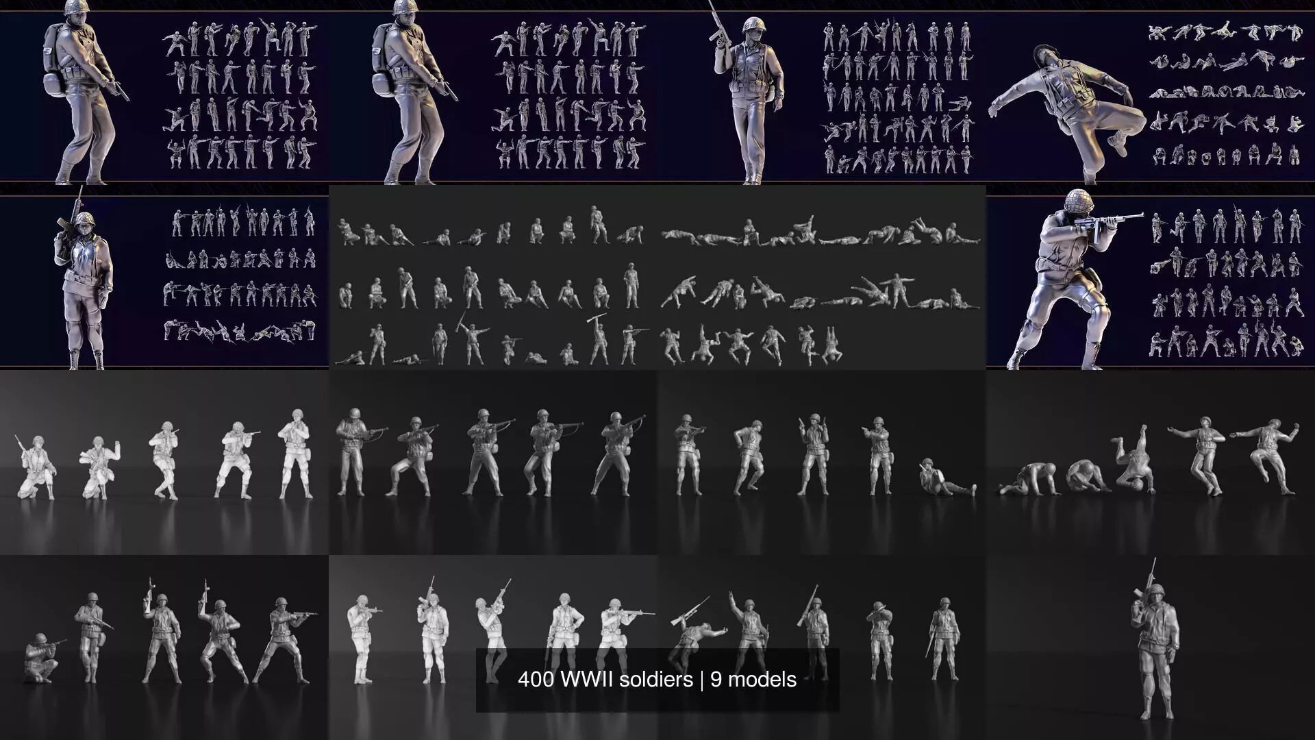 400 WWII soldiers 3D Model Pack