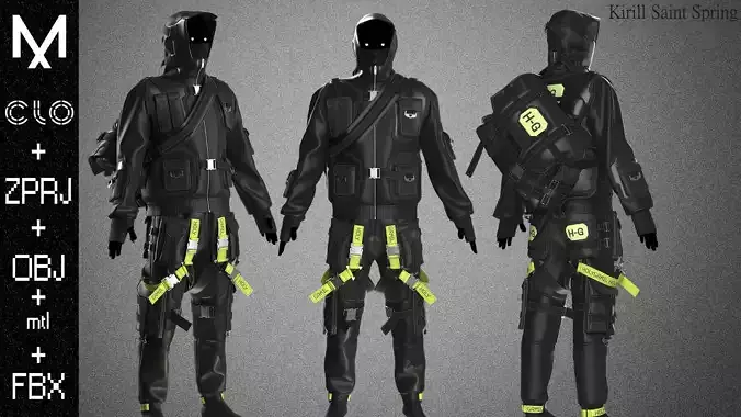 CyberPunk Outfit Male Marvelous designer Clo3d OBJ mtl FBX ZPRJ