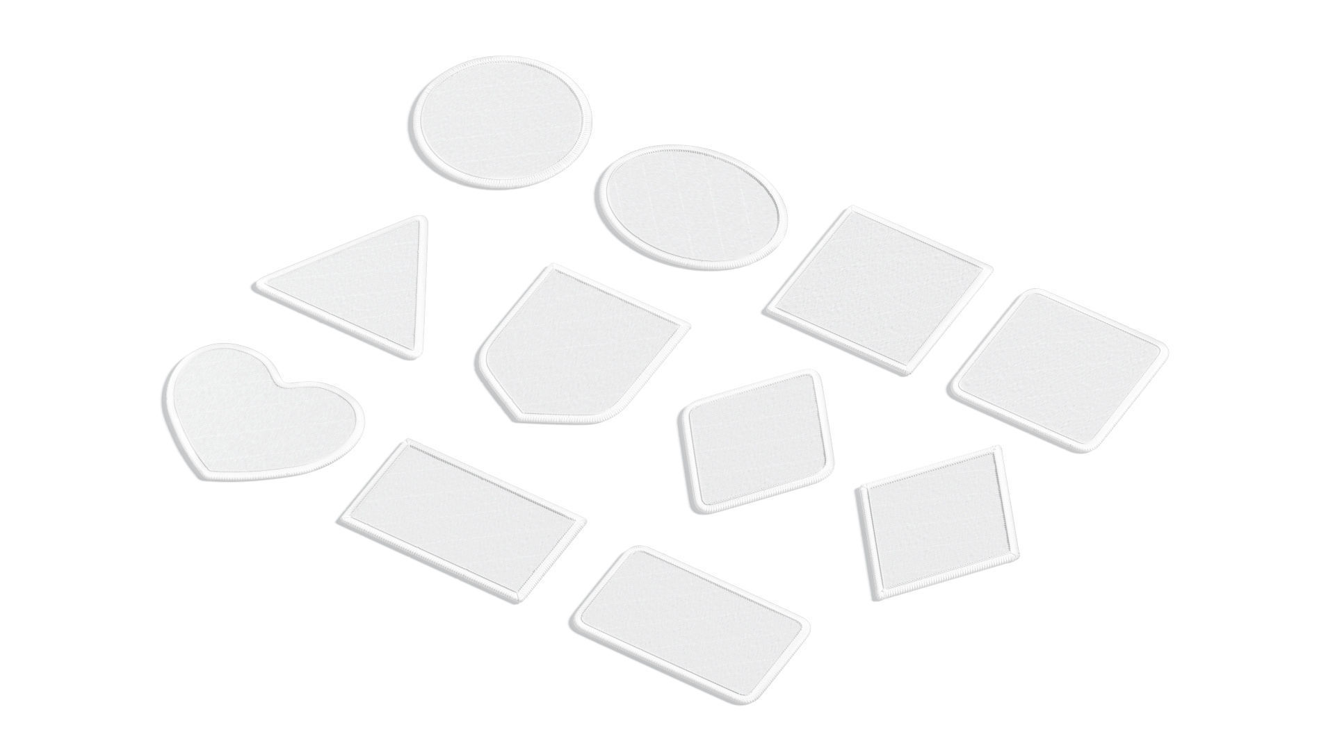White Embroidered Patch Set - 11 shapes lying embroidery badges 3D model_6